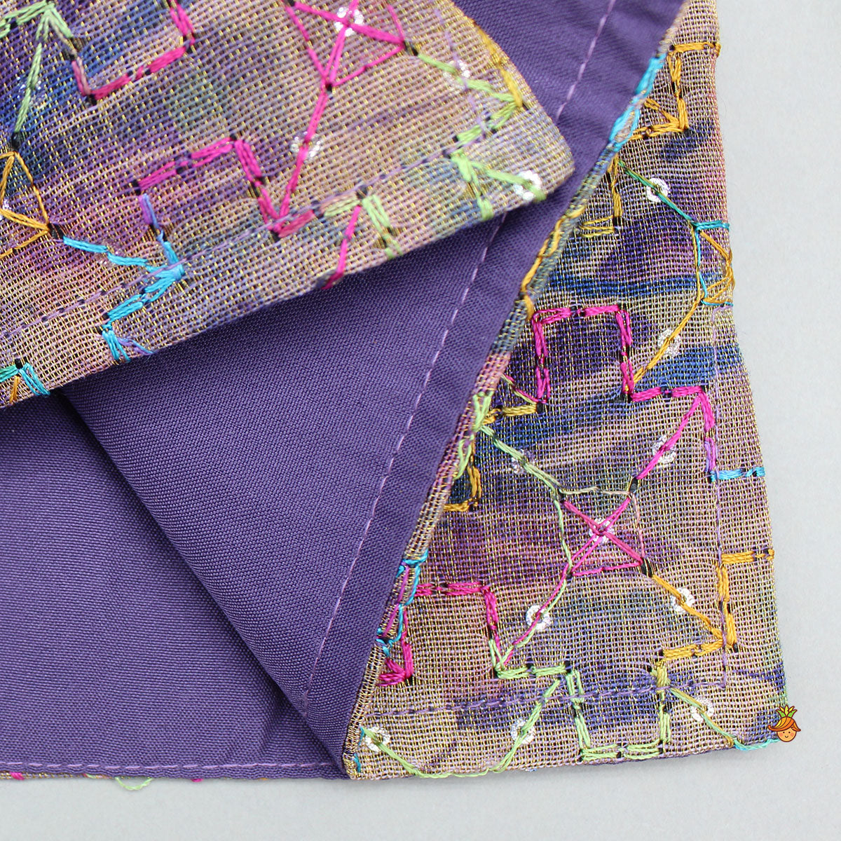 Purple Multicolour Printed Kurta With Embroidered Jacket And Pyjama