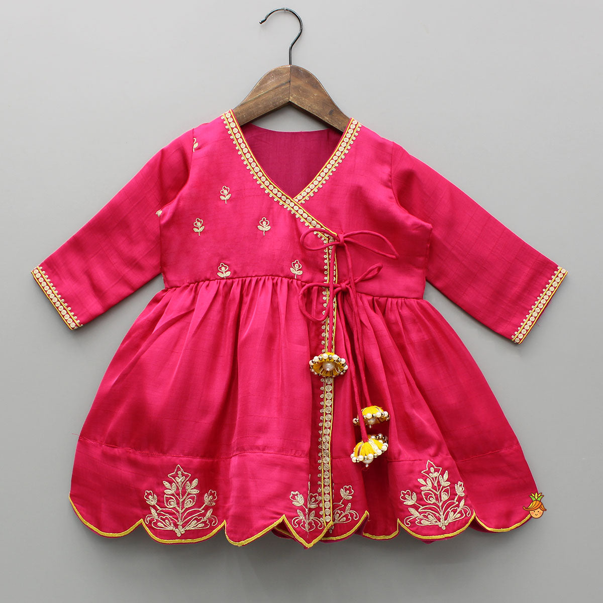 Pre Order: Pink Embroidered Angarkha Style Kurti And Tulip Dhoti