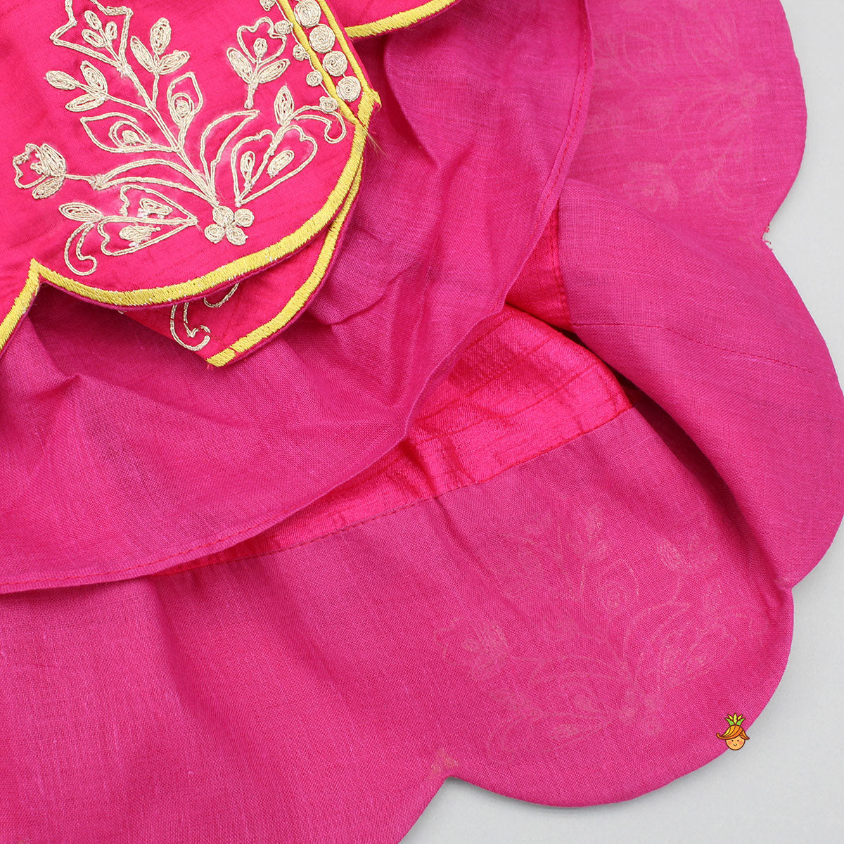 Pre Order: Pink Embroidered Angarkha Style Kurti And Tulip Dhoti