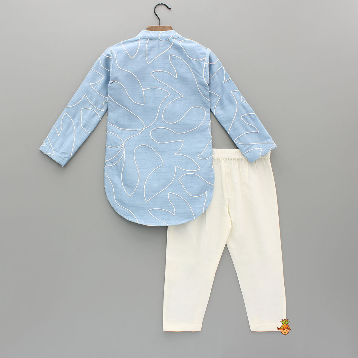 Pre Order: Blue Embroidered Kurta And Off White Pant