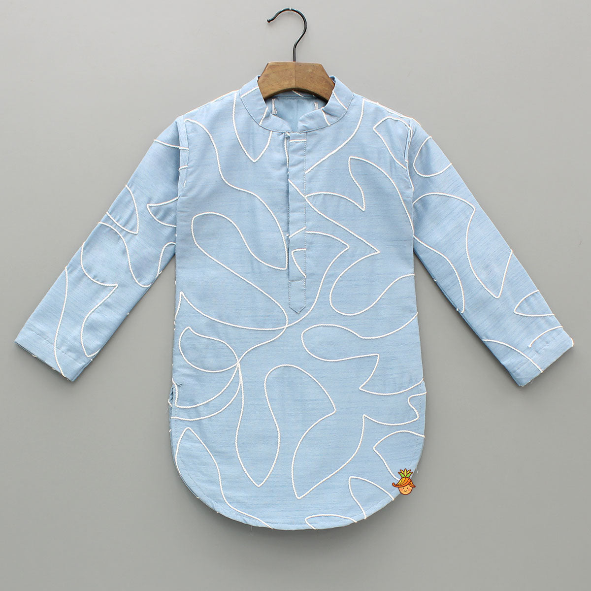 Pre Order: Blue Embroidered Kurta And Off White Pant