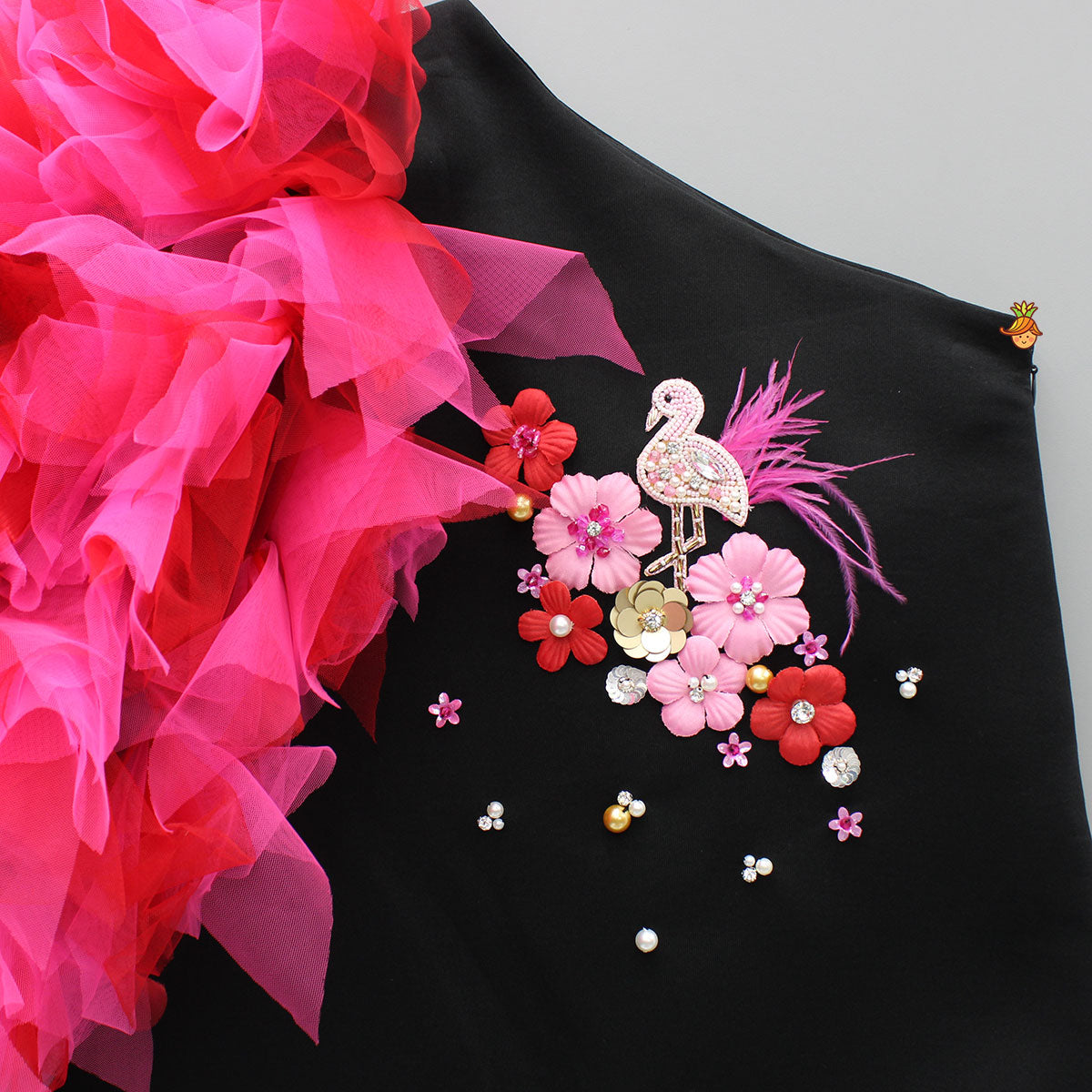 Pre Order: Black Embellished One Shoulder Dress
