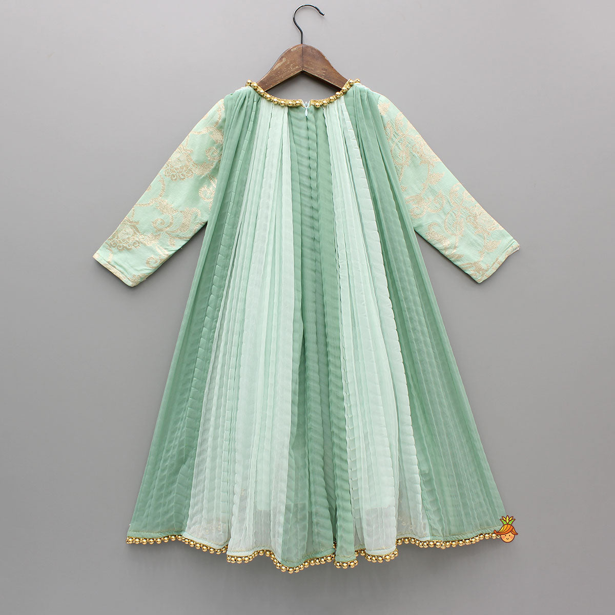 Pre Order: Green Dual Tone Embroidered Sleeves High Low Kurti