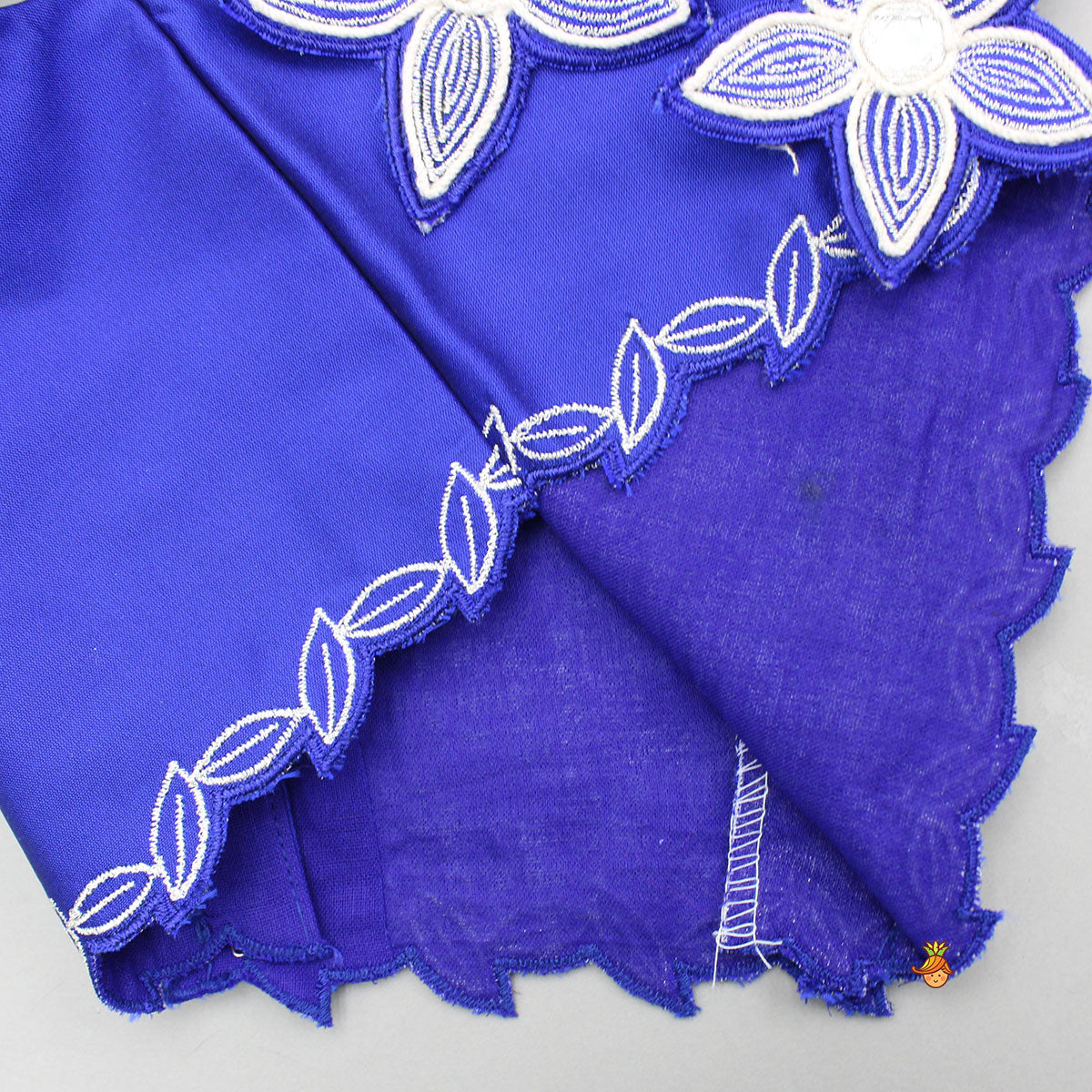 Pre Order: Blue Embroidery And Cut Work Flowers Embellished Top And Lehenga