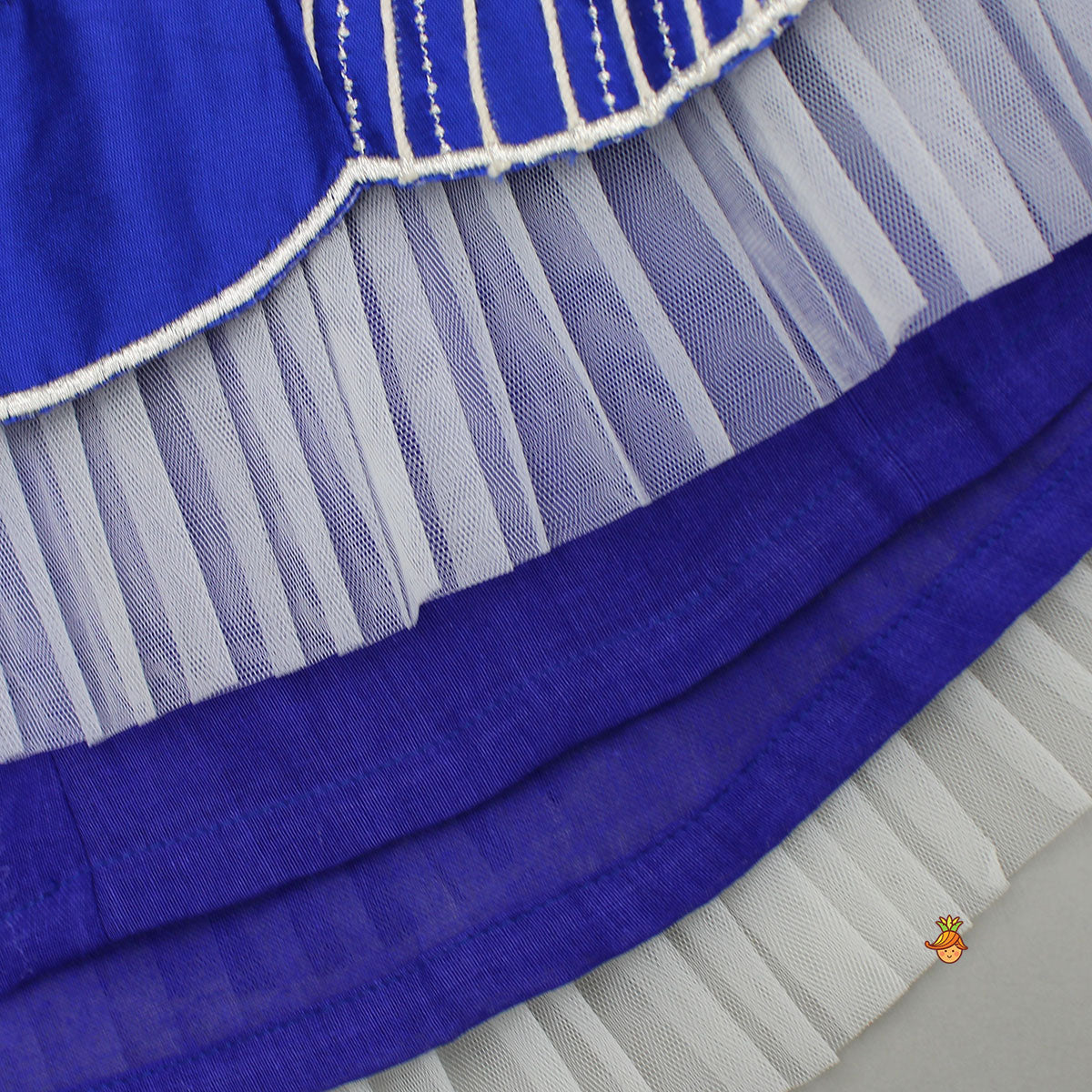 Pre Order: Blue Embroidery And Cut Work Flowers Embellished Top And Lehenga