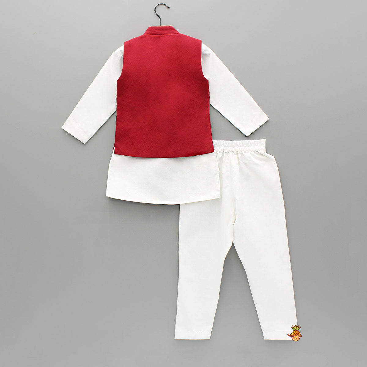 Pre Order: White Kurta With Embroidered Lace Work Jacket And Pant