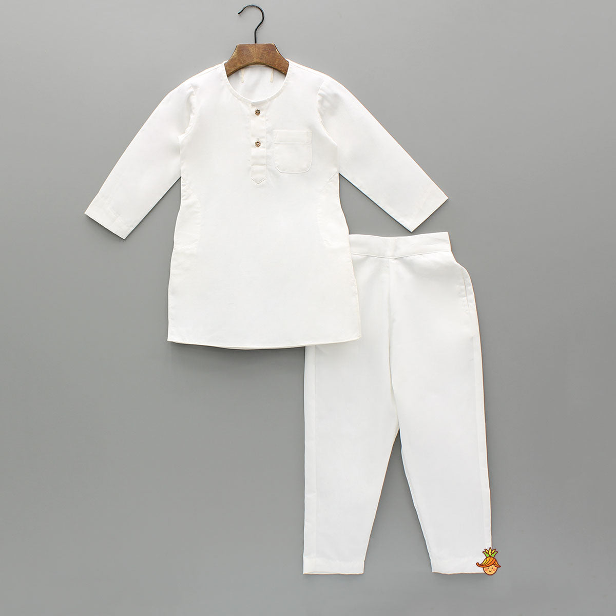 Pre Order: White Kurta With Embroidered Lace Work Jacket And Pant