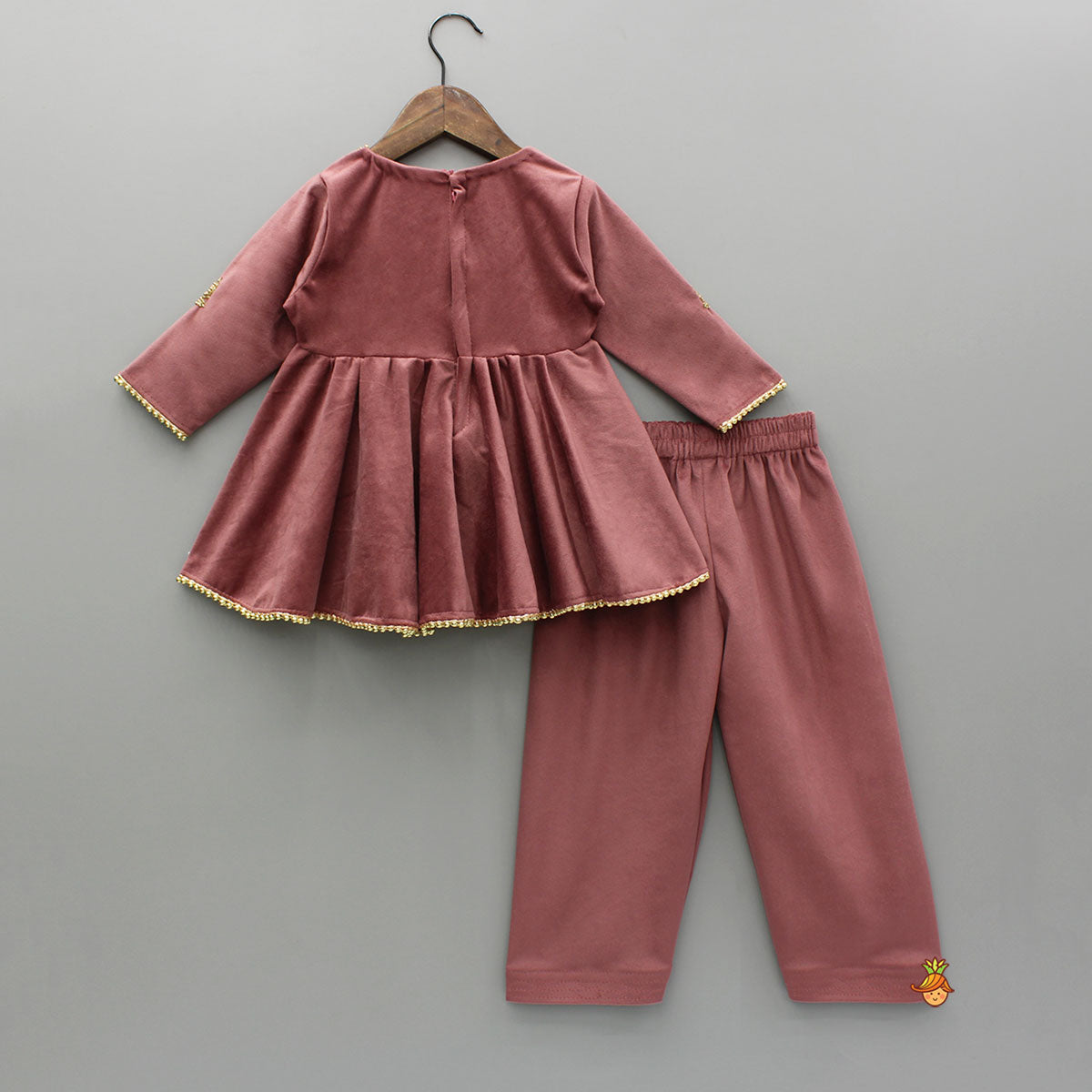 Pre Order: Pink Velvet Embroidered Kurti And Salwar
