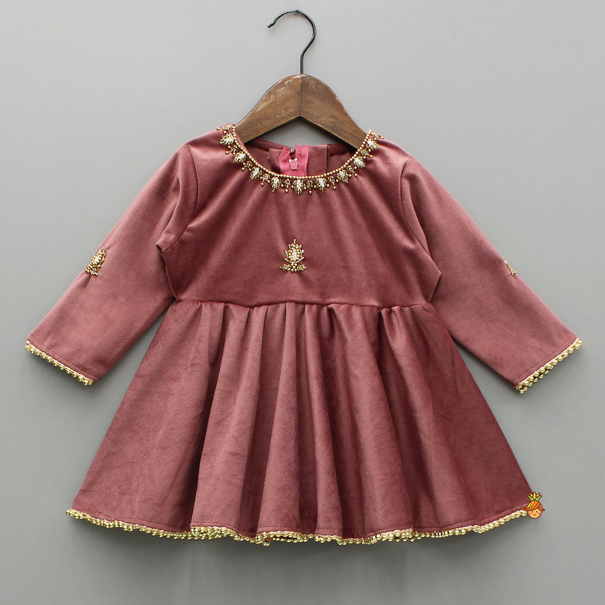 Pre Order: Pink Velvet Embroidered Kurti And Salwar