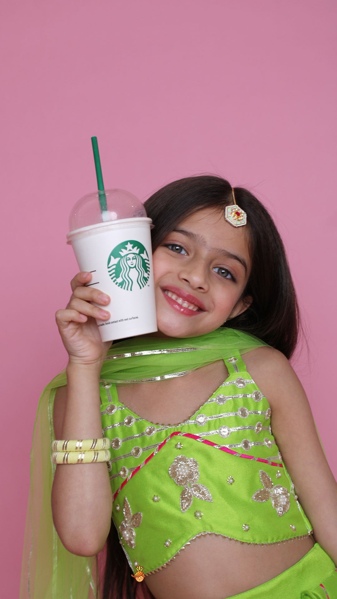 Pre Order: Green Embroidered Strappy Top And Lehenga With Dupatta