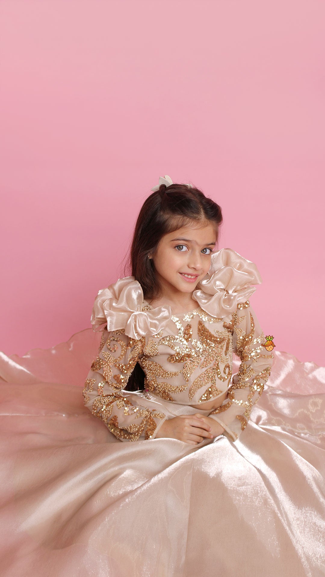 Pre Order: Embroidered Elegant Ruffle Detailed Top And Lehenga
