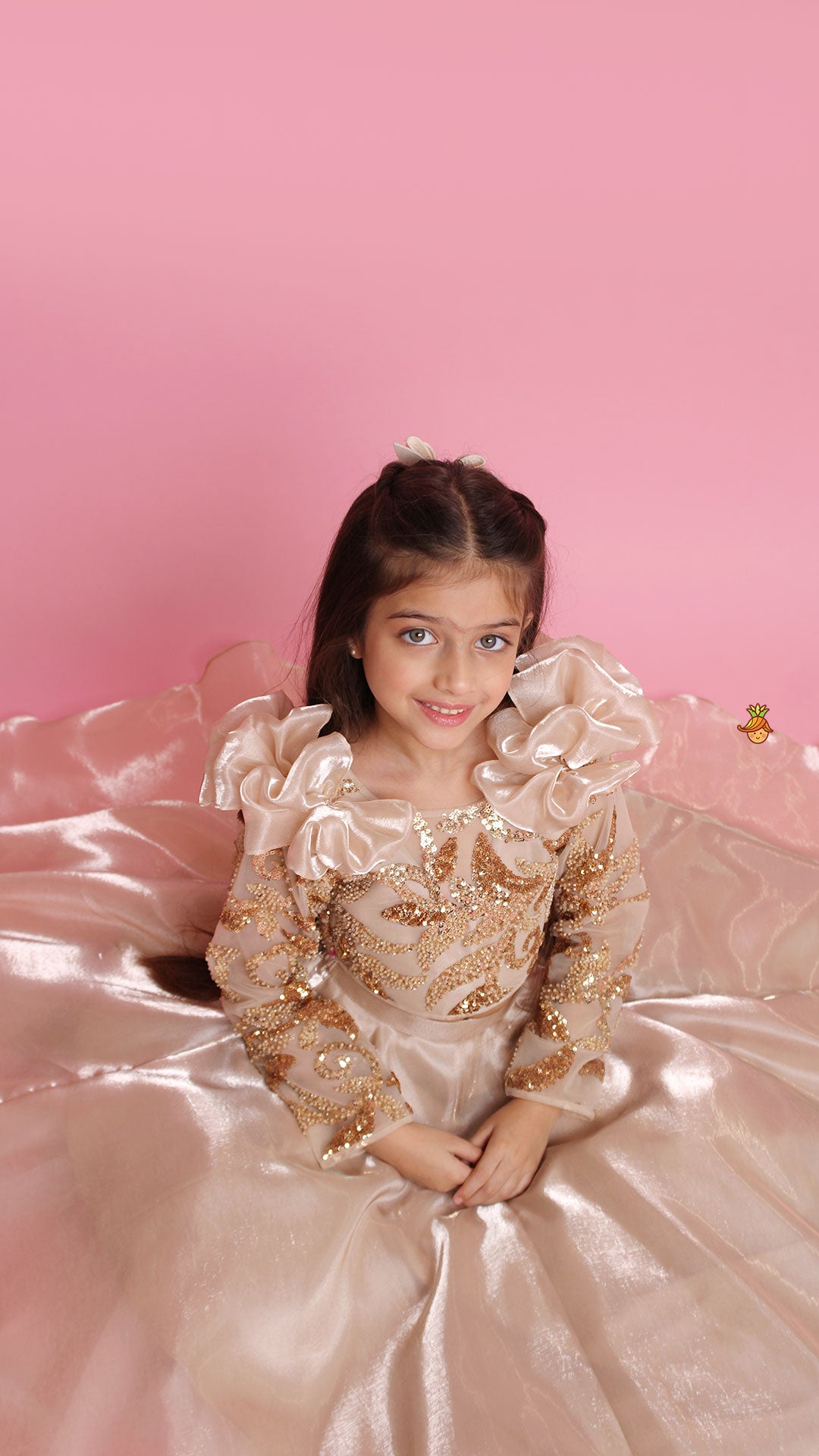 Pre Order: Embroidered Elegant Ruffle Detailed Top And Lehenga
