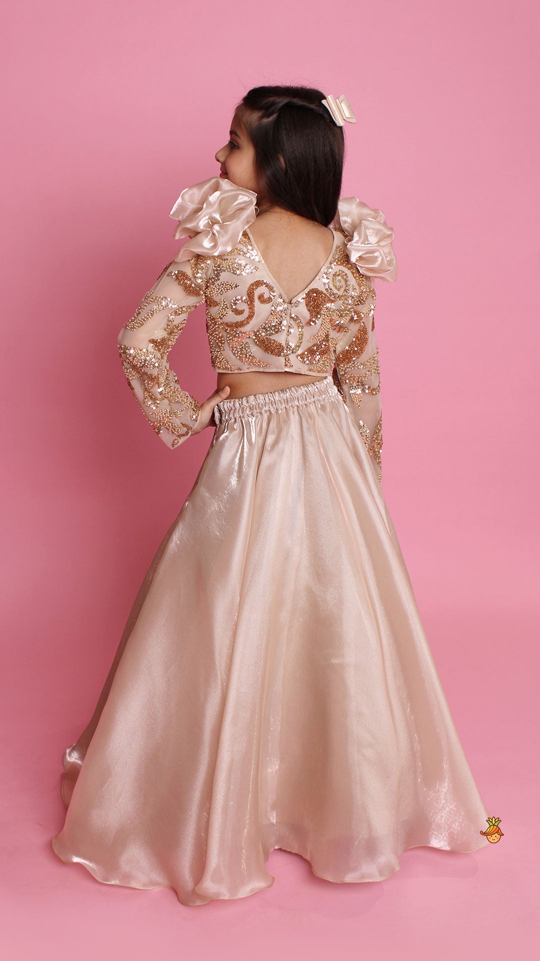 Pre Order: Embroidered Elegant Ruffle Detailed Top And Lehenga