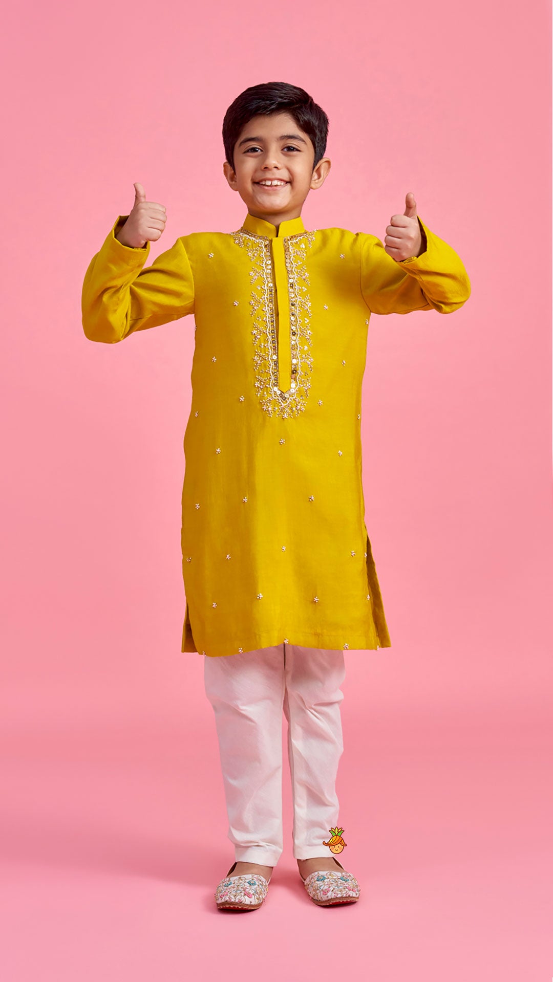 Pre Order: Mustard Embroidered Kurta and Churidar