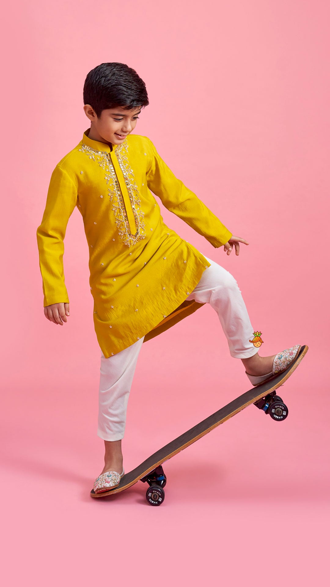 Pre Order: Mustard Embroidered Kurta and Churidar