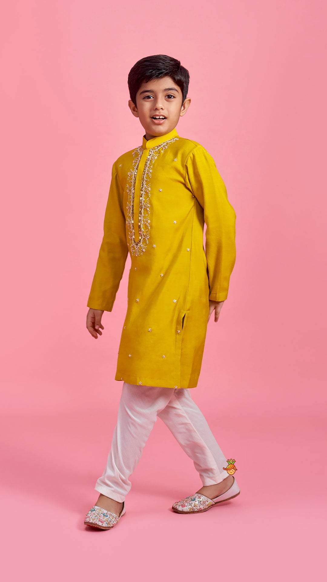 Pre Order: Mustard Embroidered Kurta and Churidar