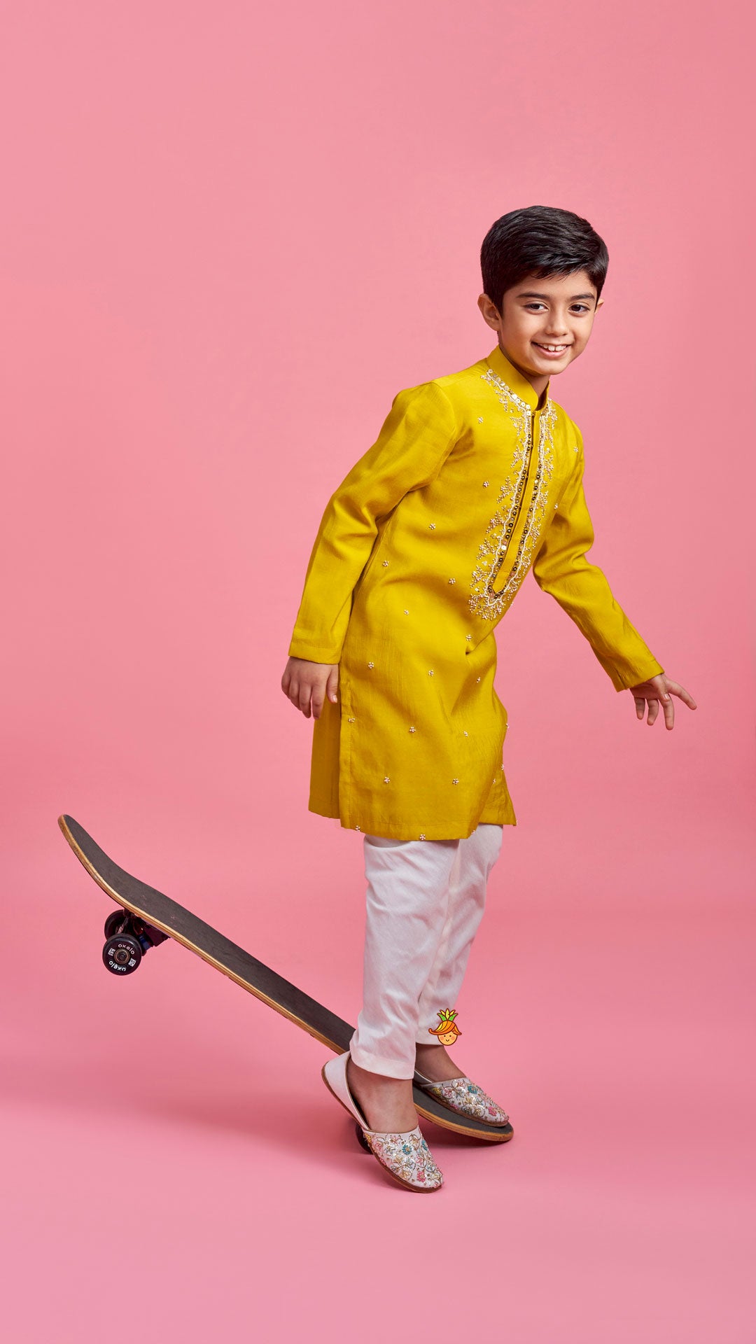 Pre Order: Mustard Embroidered Kurta and Churidar