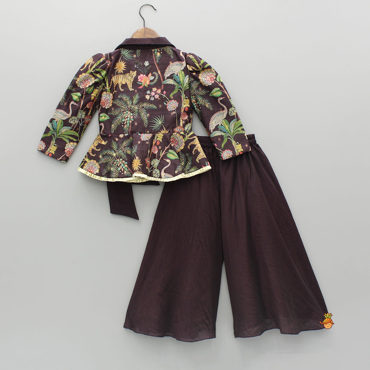 Pre Order: Multicolour Printed Jacket Style Peplum Top And Flared Palazzo