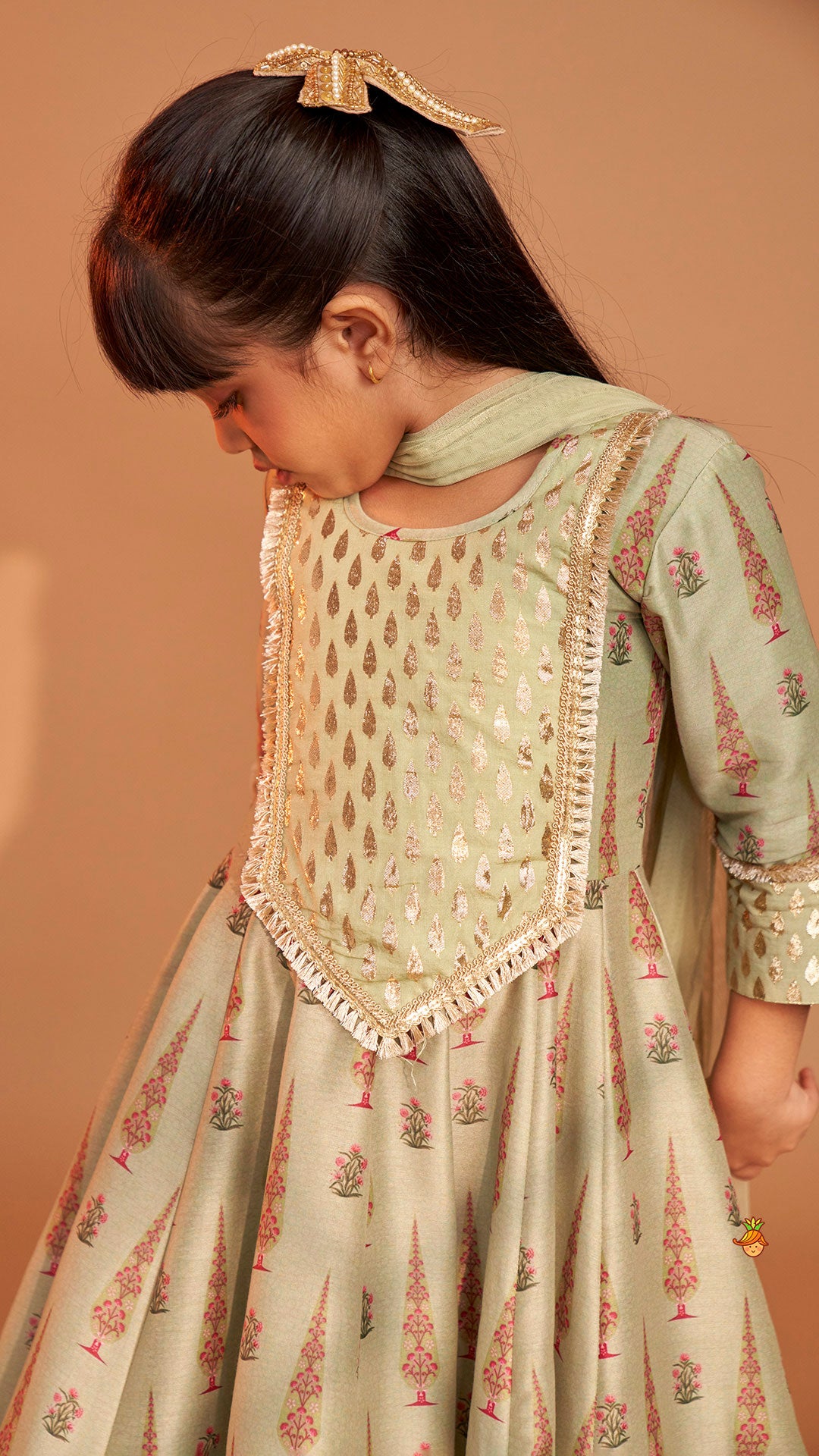 Pre Order: Chanderi Printed Long Kurti And Pant With Dupatta