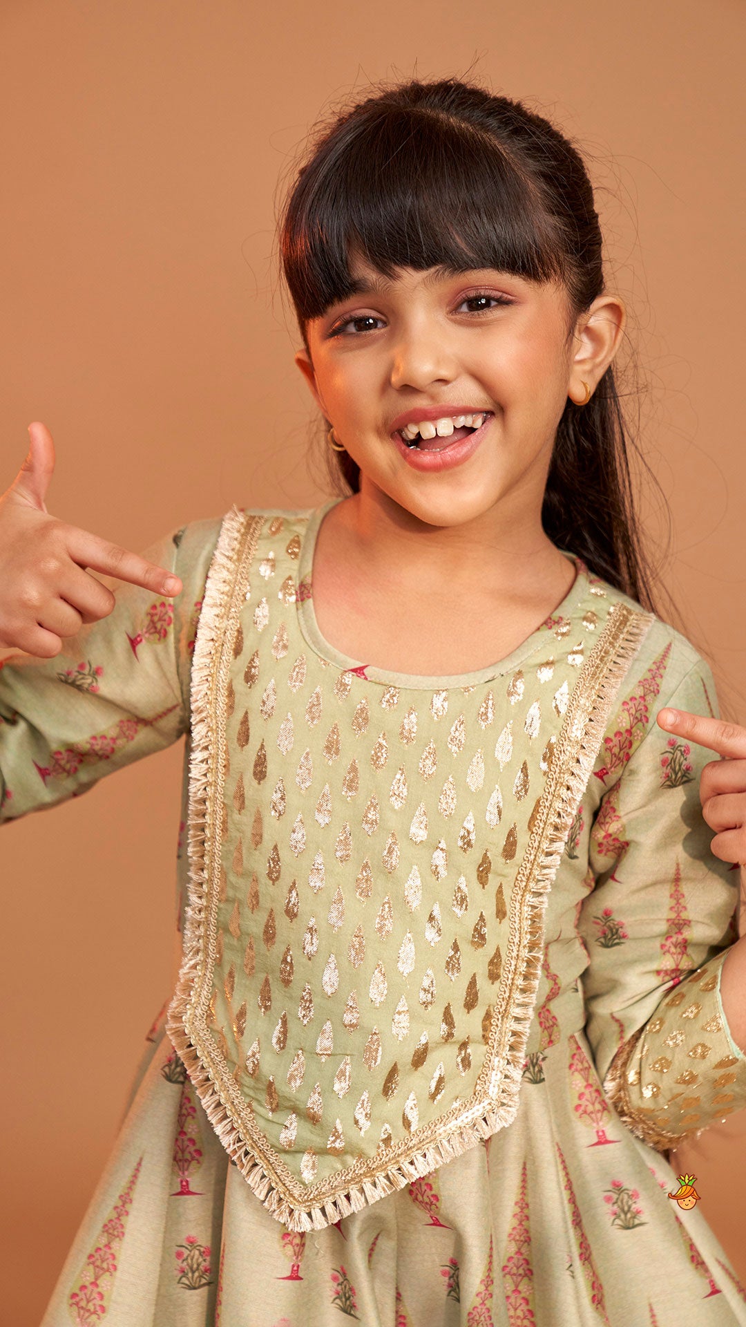 Pre Order: Chanderi Printed Long Kurti And Pant With Dupatta