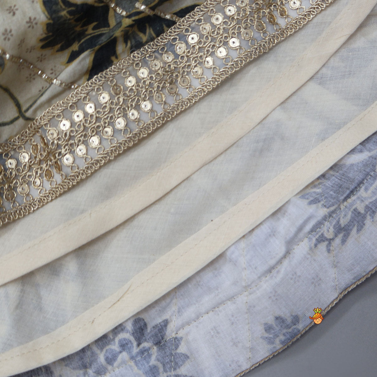 Pre Order: Printed Gota Lace Detailed Top And Tiered Lehenga