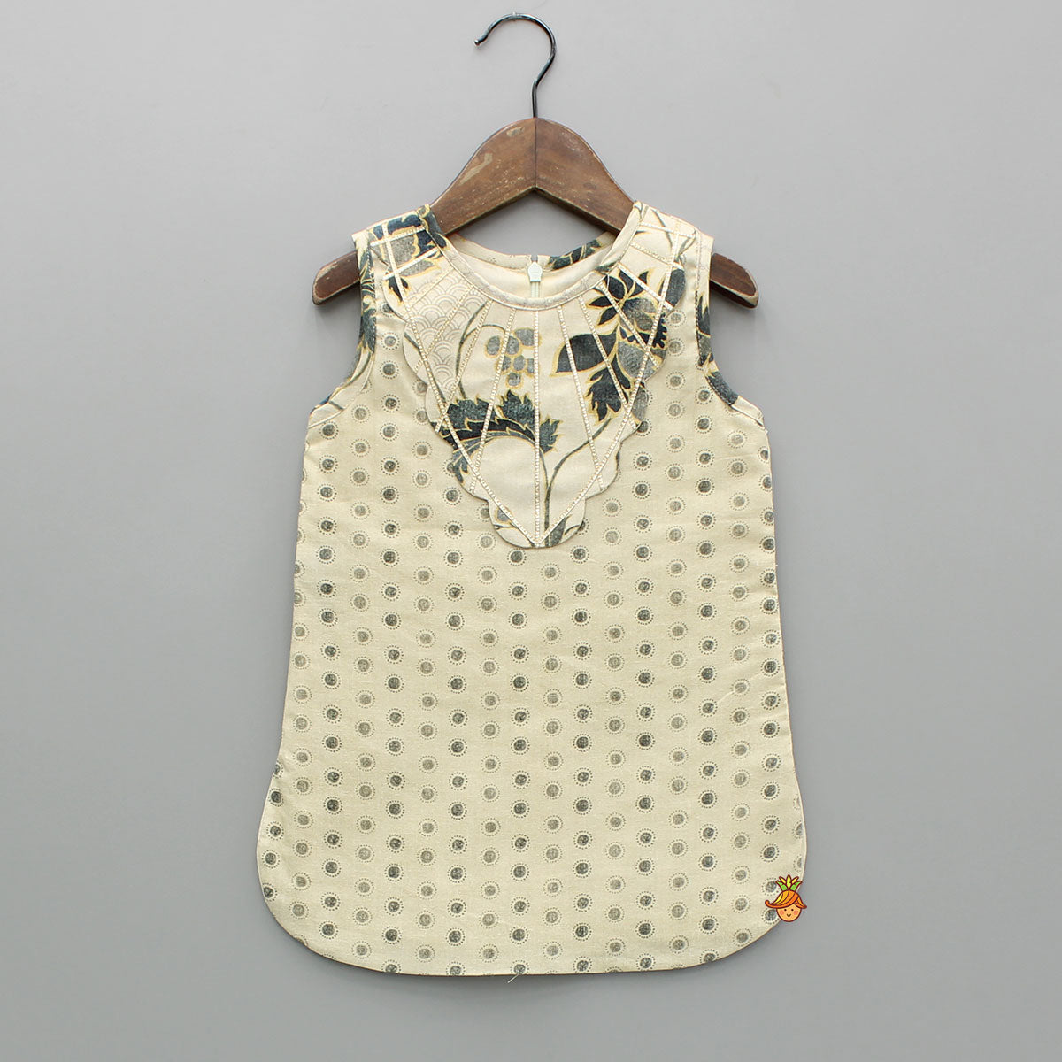 Pre Order: Beige Gota Lace Detailed Printed Kurti And Sharara