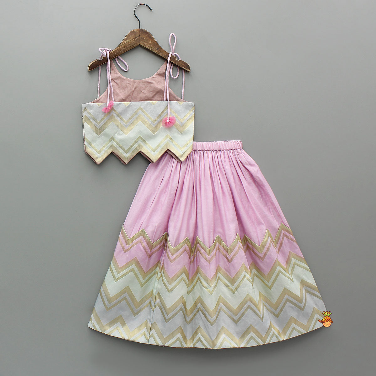 Pre Order: Lavender Embroidered Tie up Strap Top And Lehenga With Dupatta