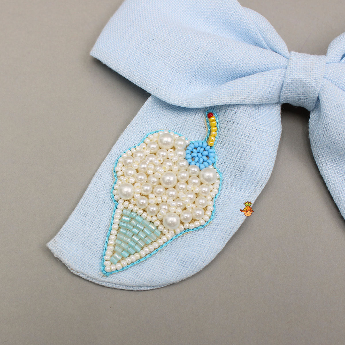 Blue Ice Cream Embroidered Bowie Hair Clip