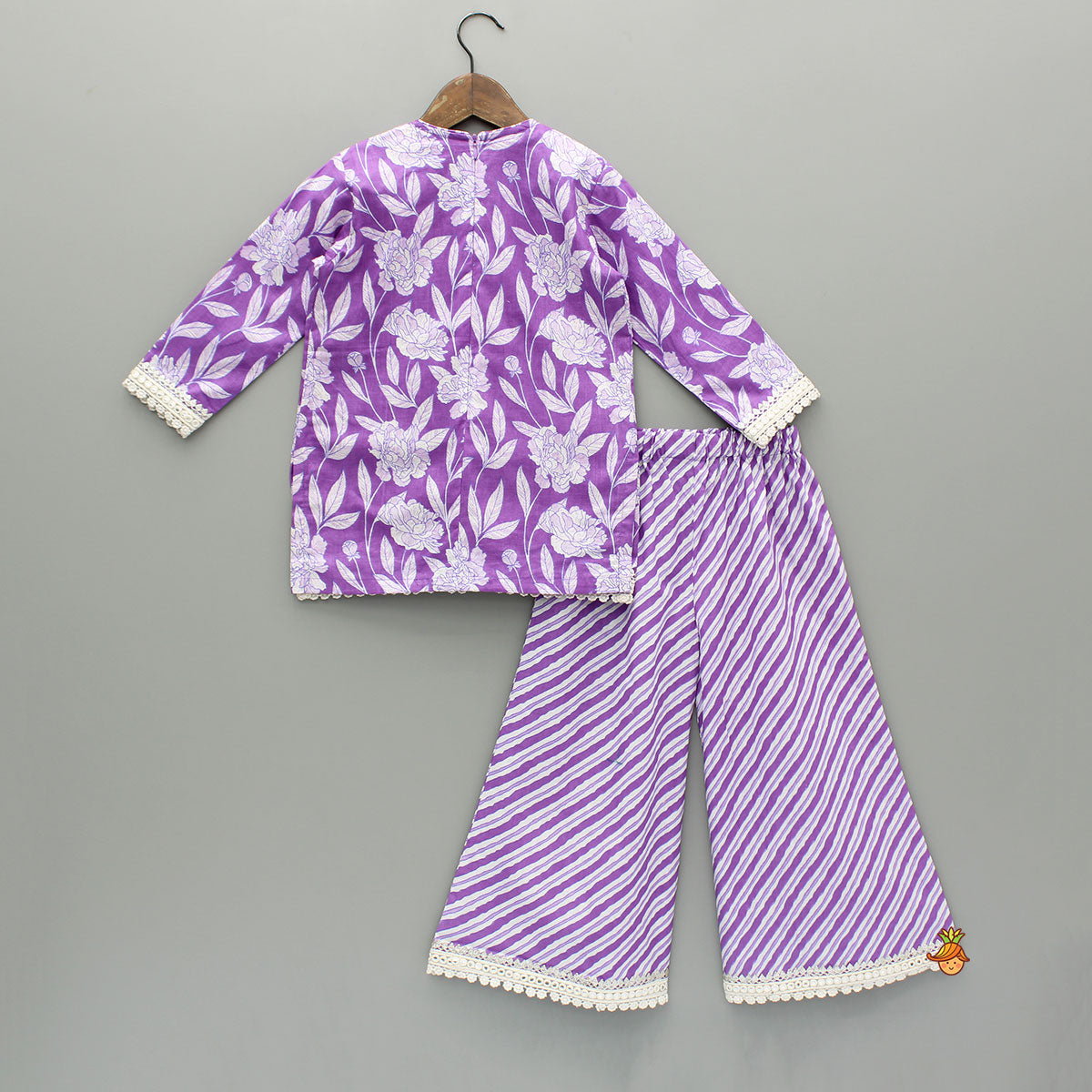 Pre Order: Purple Printed Kurti And Palazzo With Dupatta