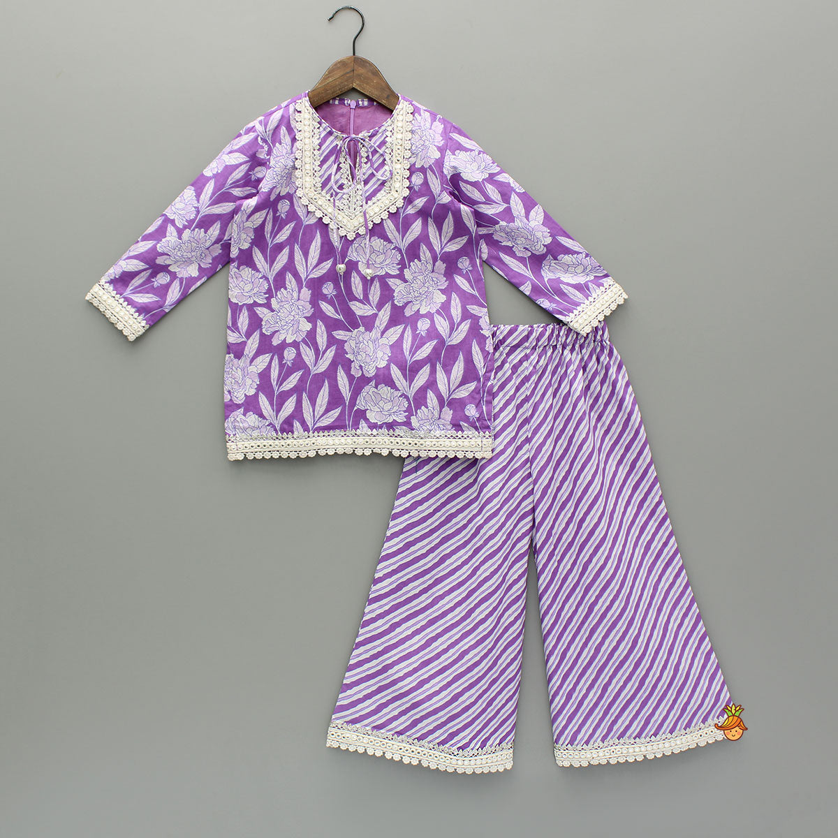 Pre Order: Purple Printed Kurti And Palazzo With Dupatta