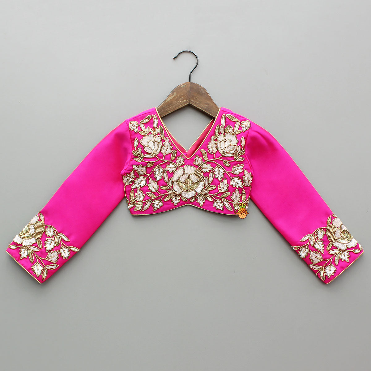 Pre Order: Pink Embroidered Top And Scalloped Hem Lehenga With Dupatta