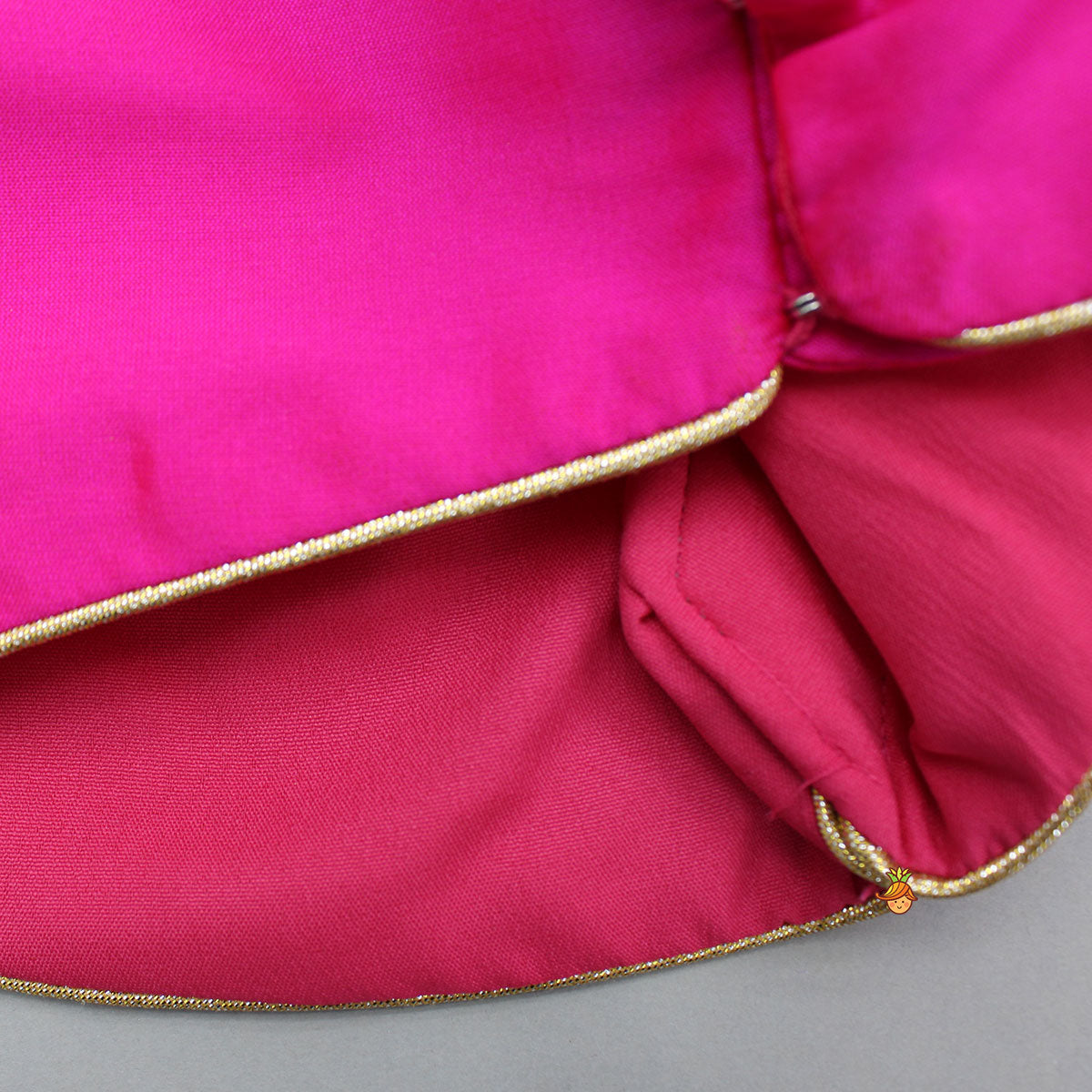 Pre Order: Pink Embroidered Top And Scalloped Hem Lehenga With Dupatta