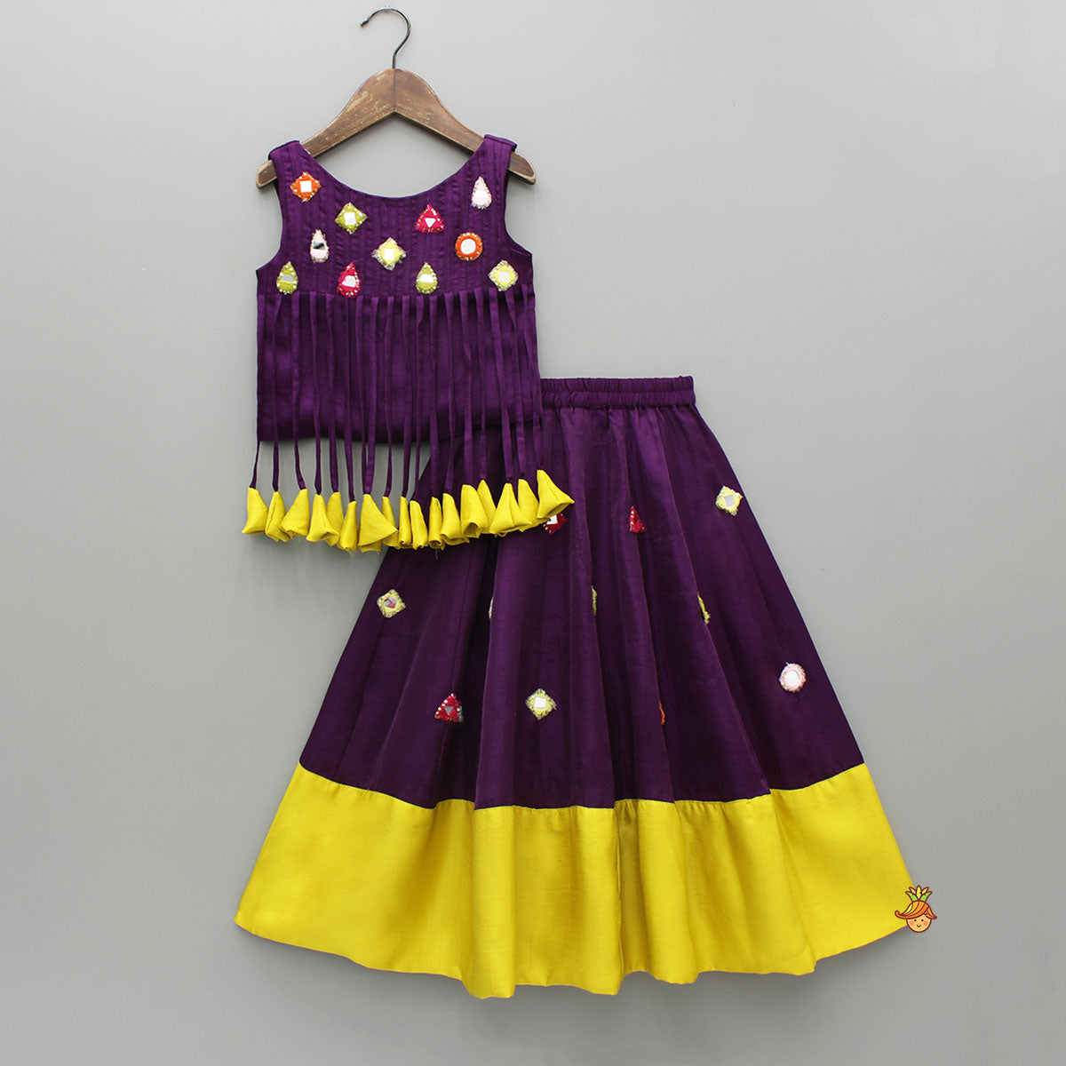 Mirror Work Stylish Top And Flared Lehenga