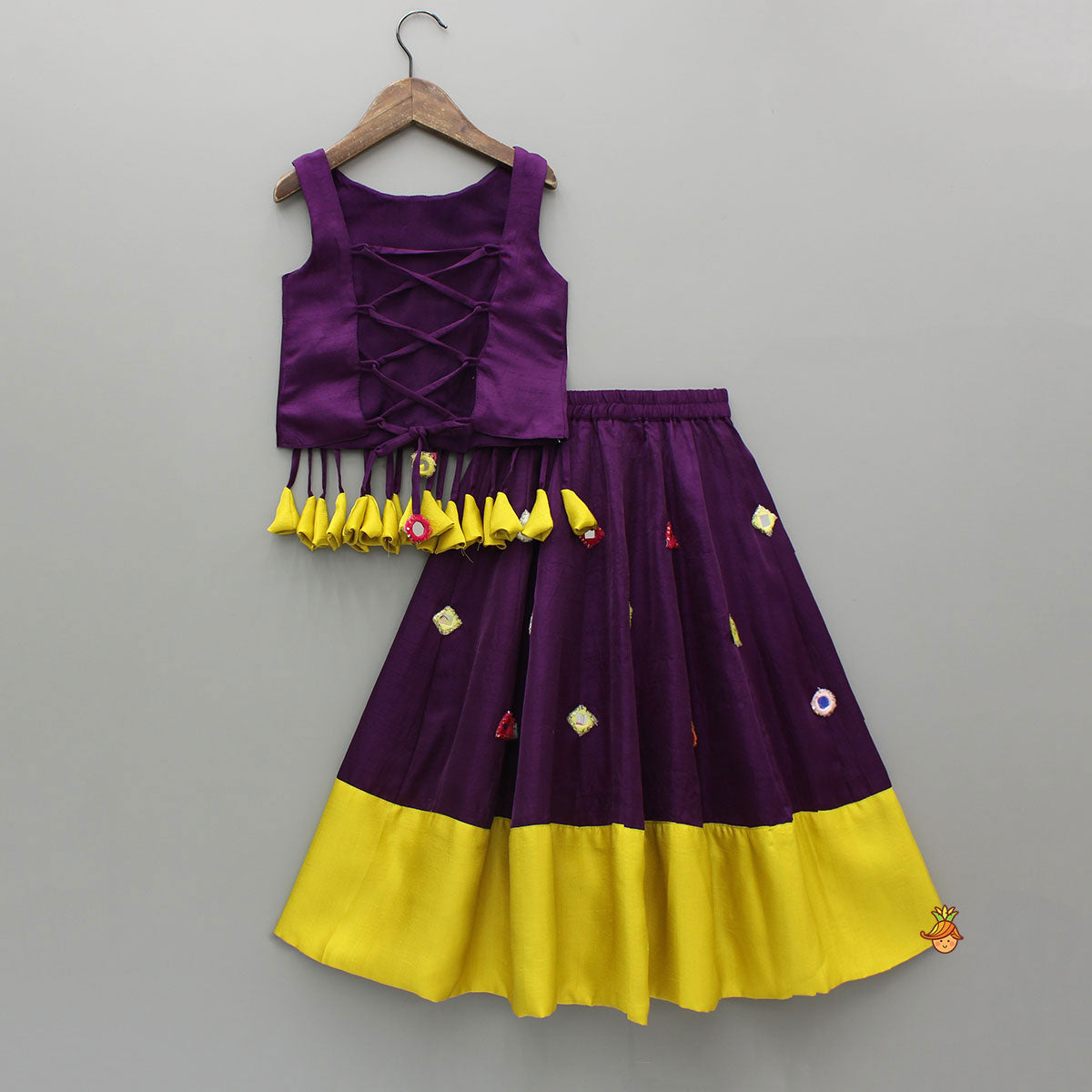 Mirror Work Stylish Top And Flared Lehenga