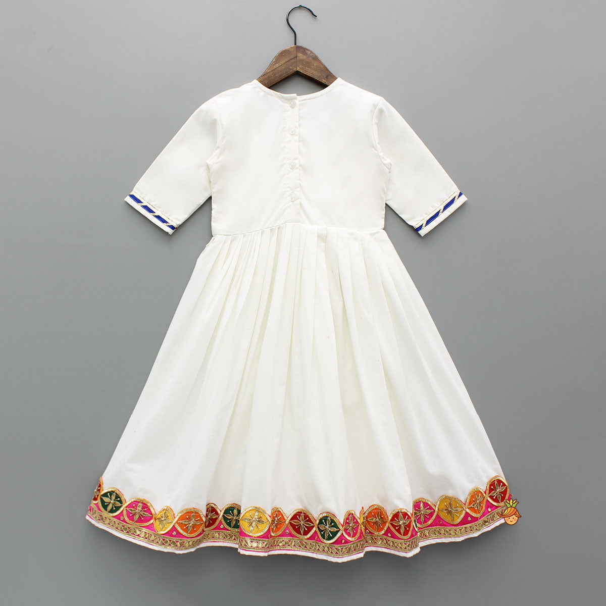 Pre Order: White Multicolour Embroidered Kurti With Gota Lace Detailing