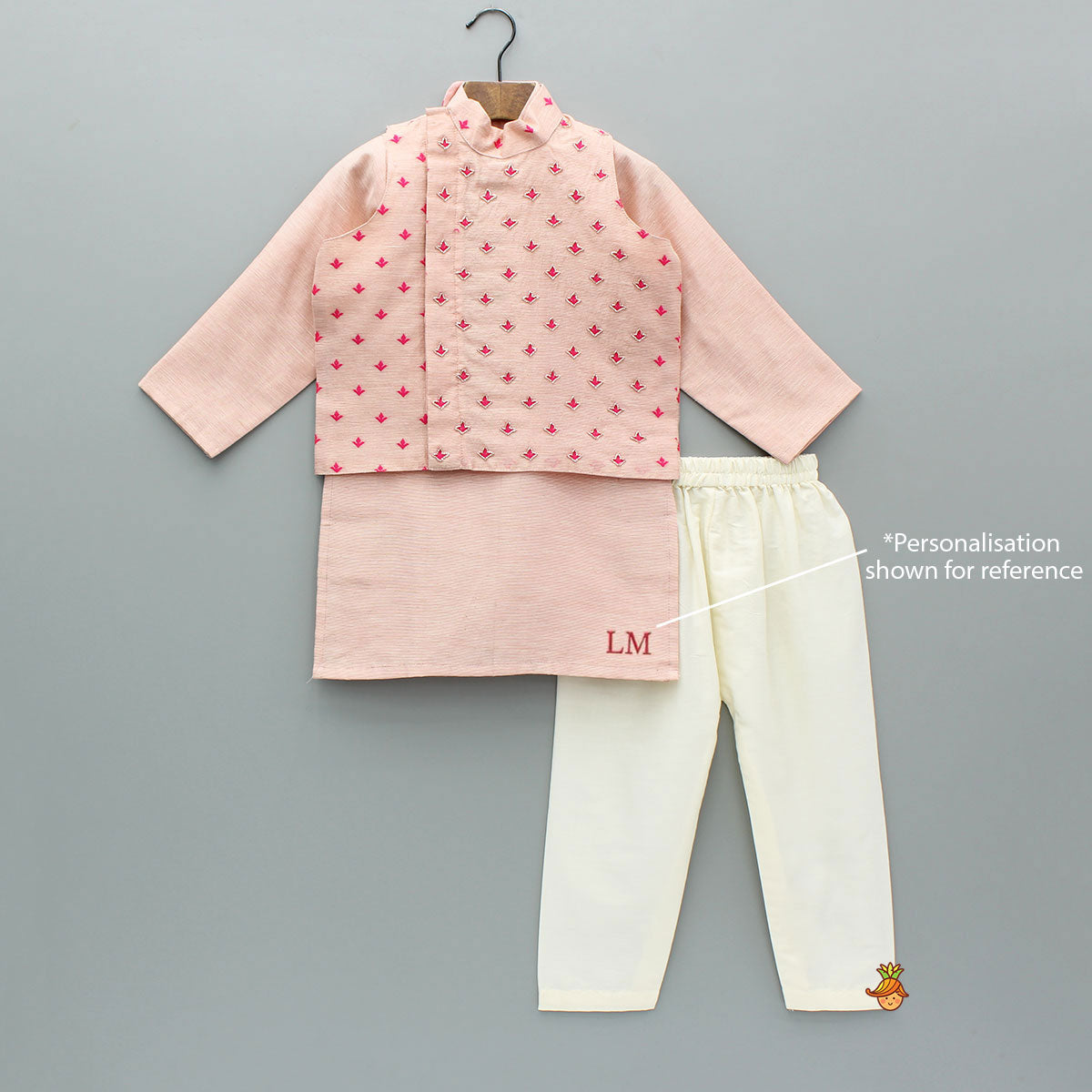 Pre Order: Pink Chanderi Kurta With Stylish Embroidered Jacket And Pyjama