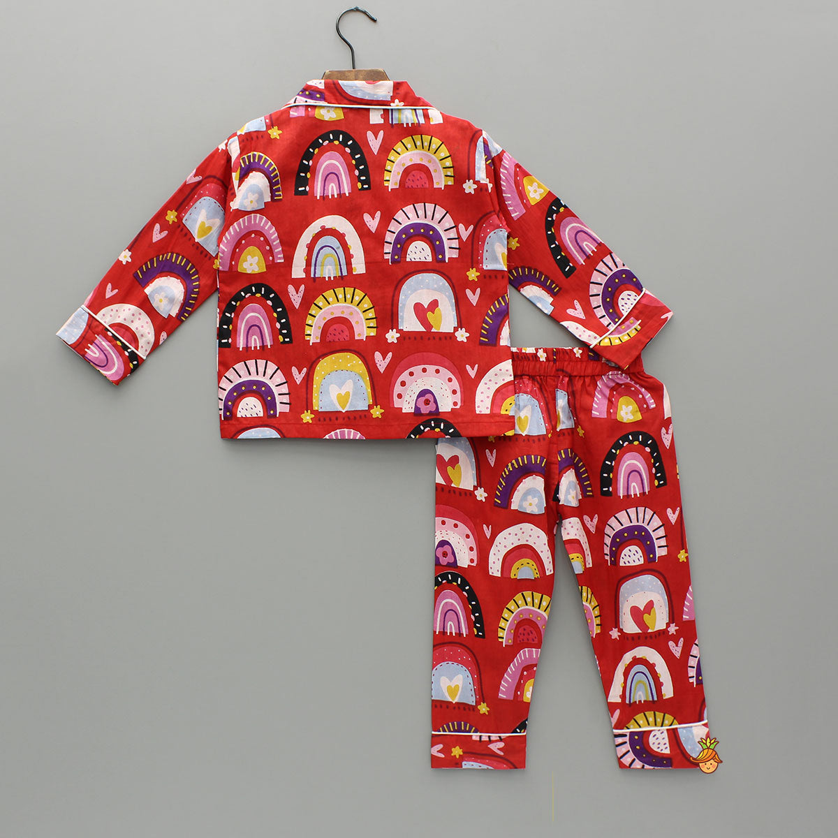 Red Multicolour Printed Notch Collar Sleepwear