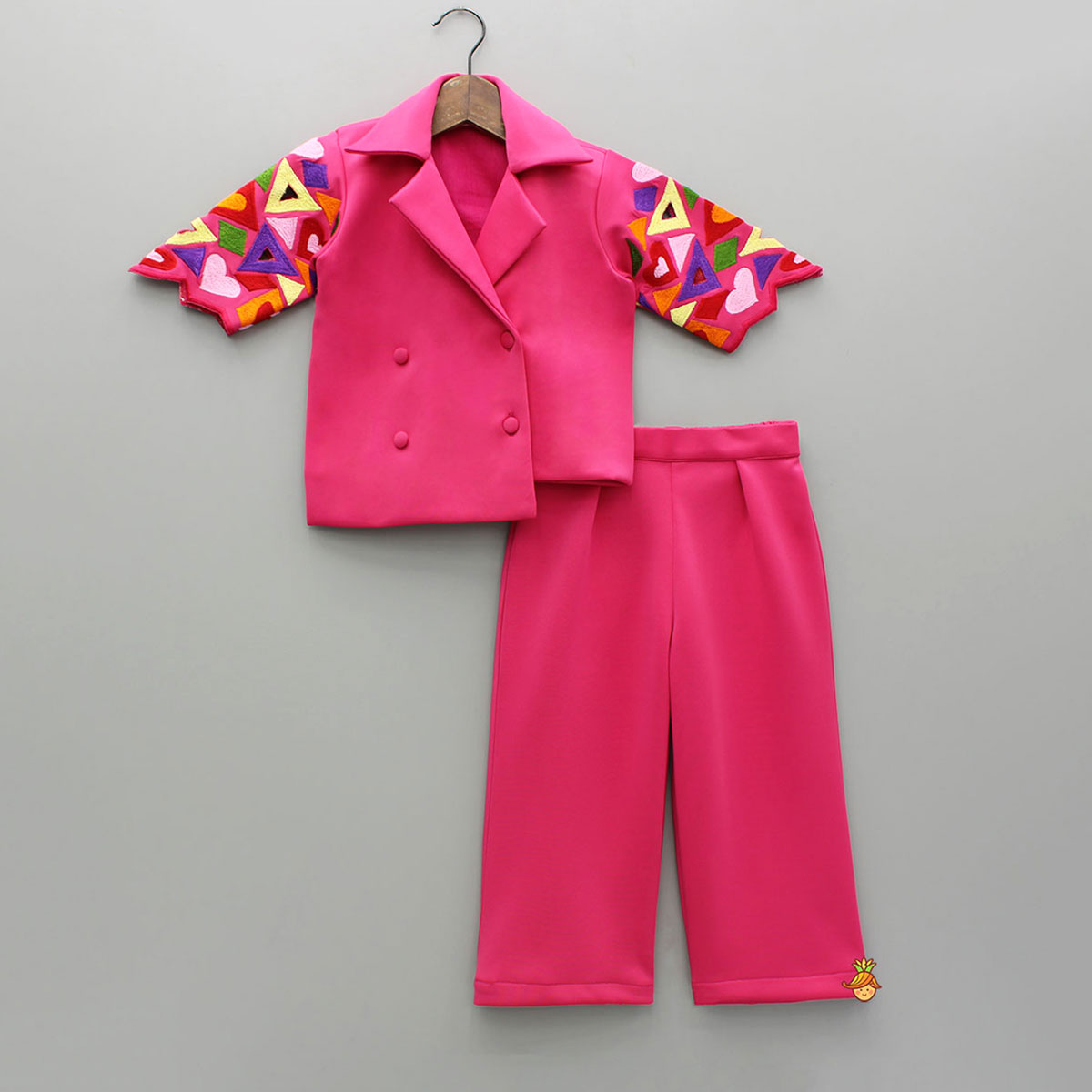 Pre Order: Pink Embroidered Blazer Jacket Style Top And Pant