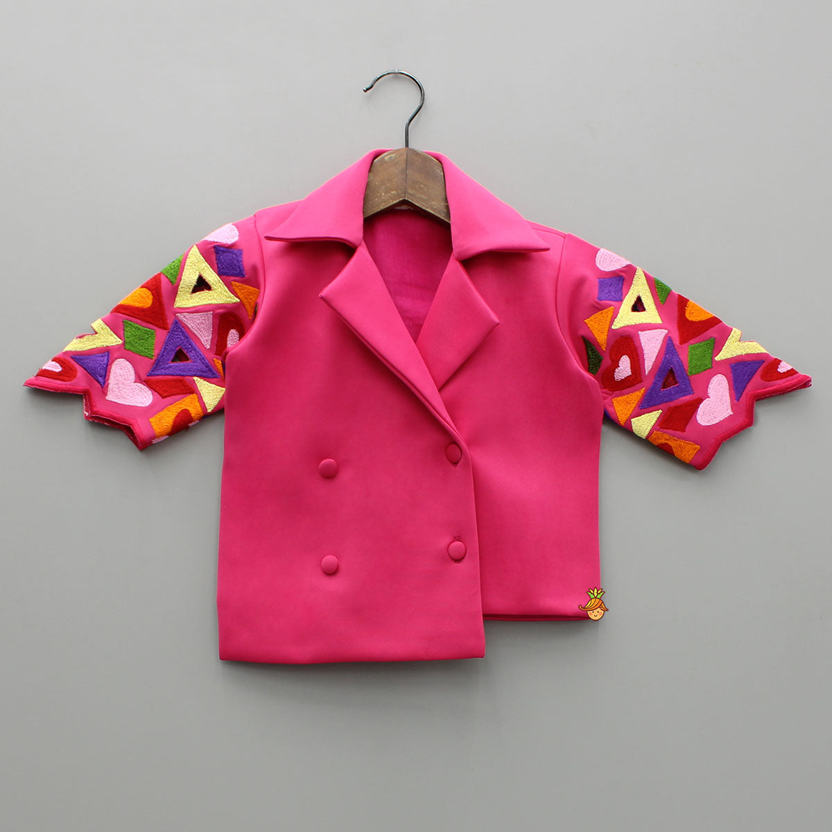 Pre Order: Pink Embroidered Blazer Jacket Style Top And Pant