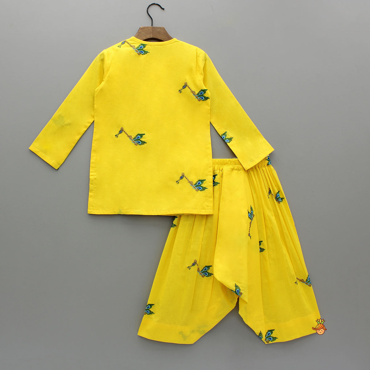 Pre Order: Yellow Embroidered Kurta And Dhoti Style Pant With Head Band