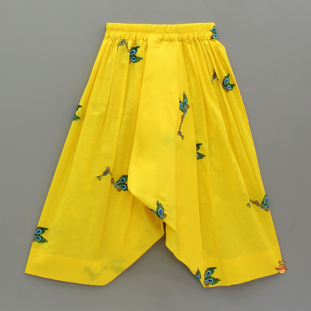 Pre Order: Yellow Embroidered Kurta And Dhoti Style Pant With Head Band