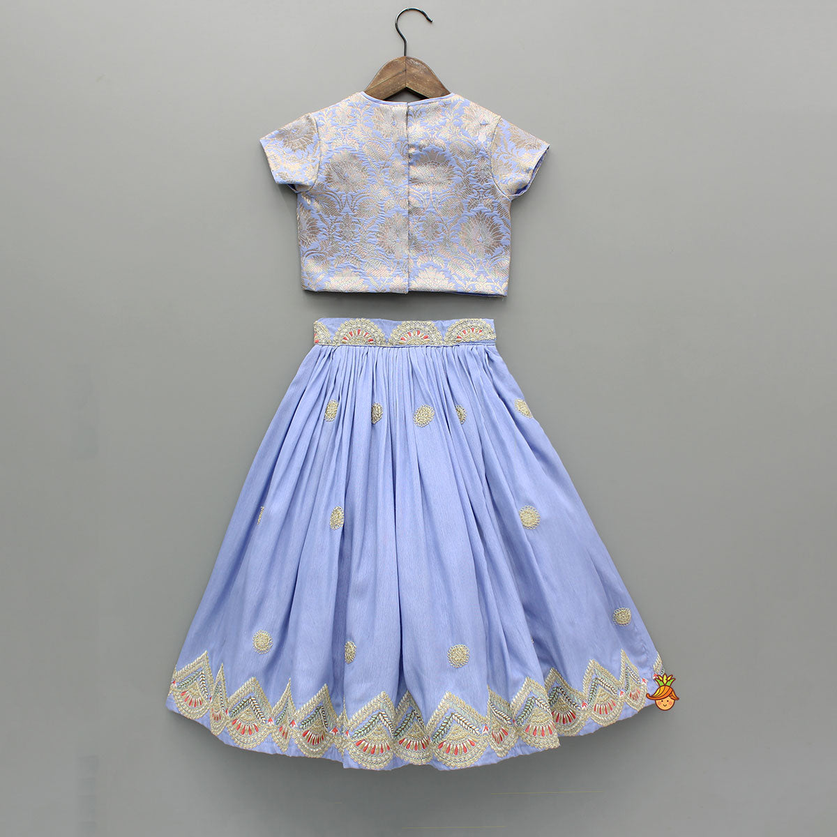 Pre Order: Lavender Embroidered Brocade Top And Lehenga With Dupatta