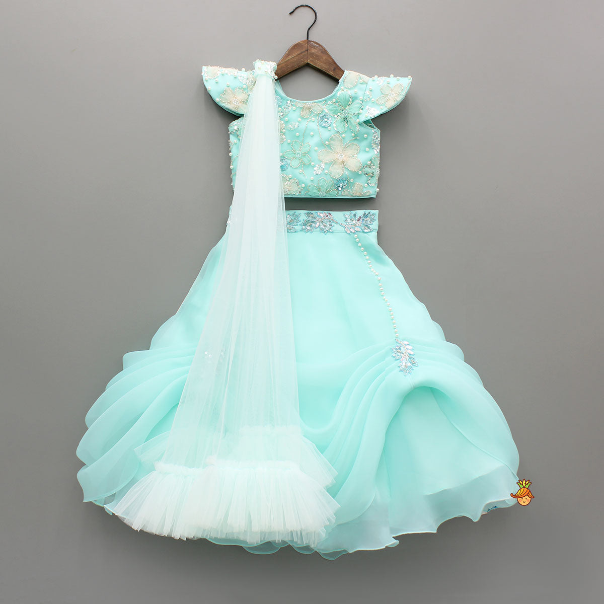 Pre Order: Embroidered And Embellished Top And Lehenga With Dupatta