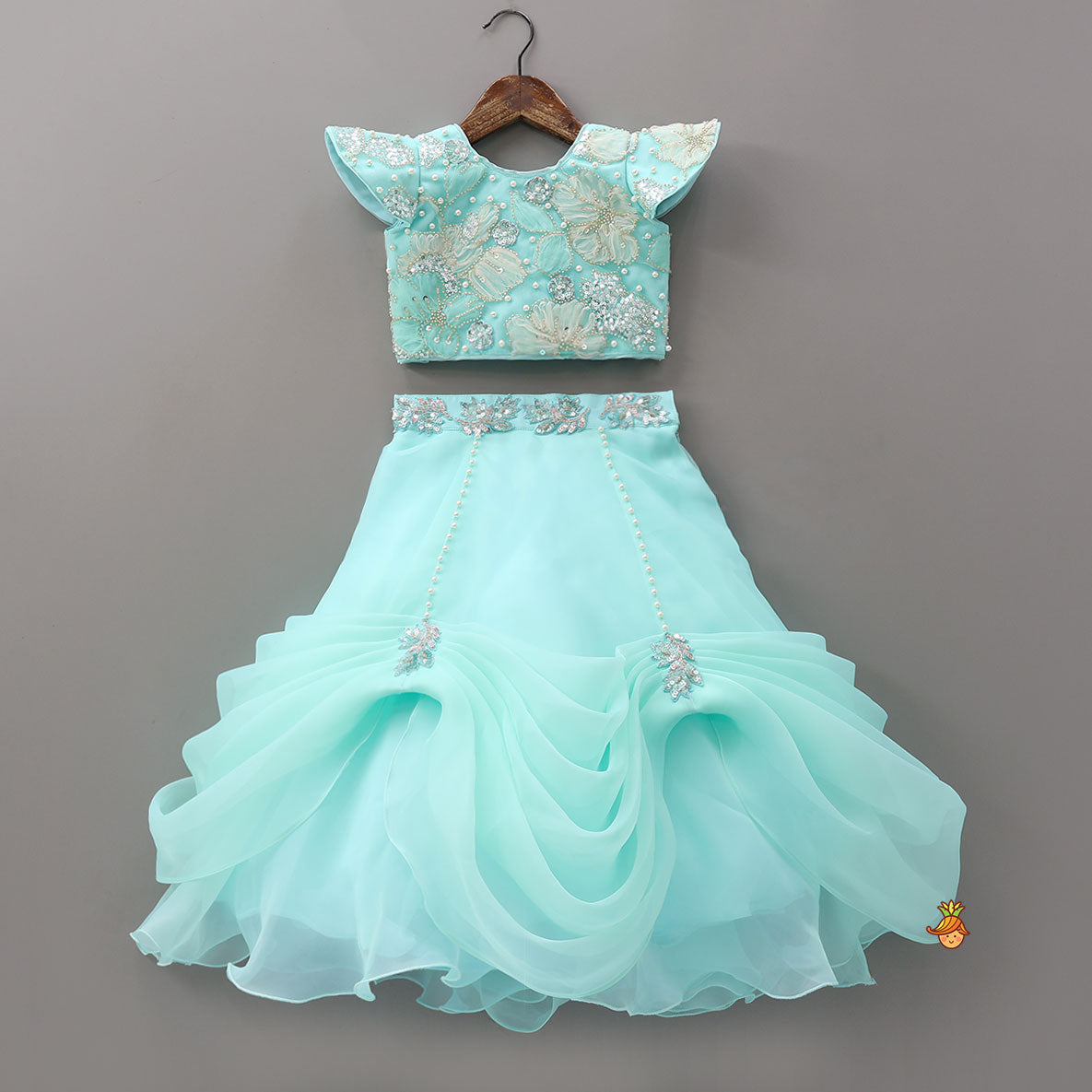 Embroidered And Embellished Top And Lehenga With Dupatta