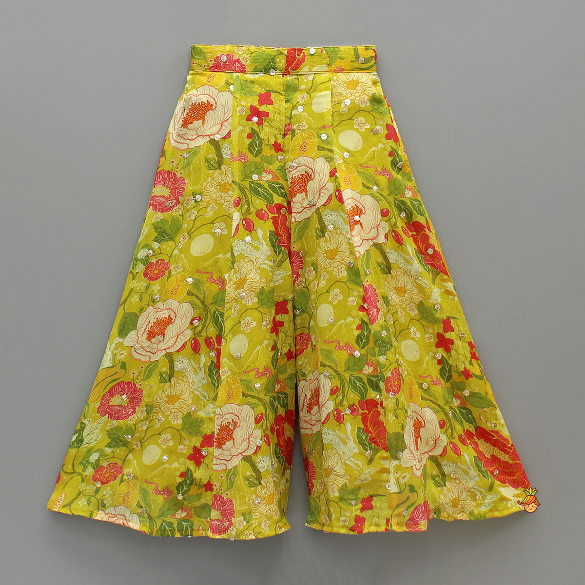 Pre Order: Embroidered And Embellished Strappy Top With Printed Cape And Palazzo