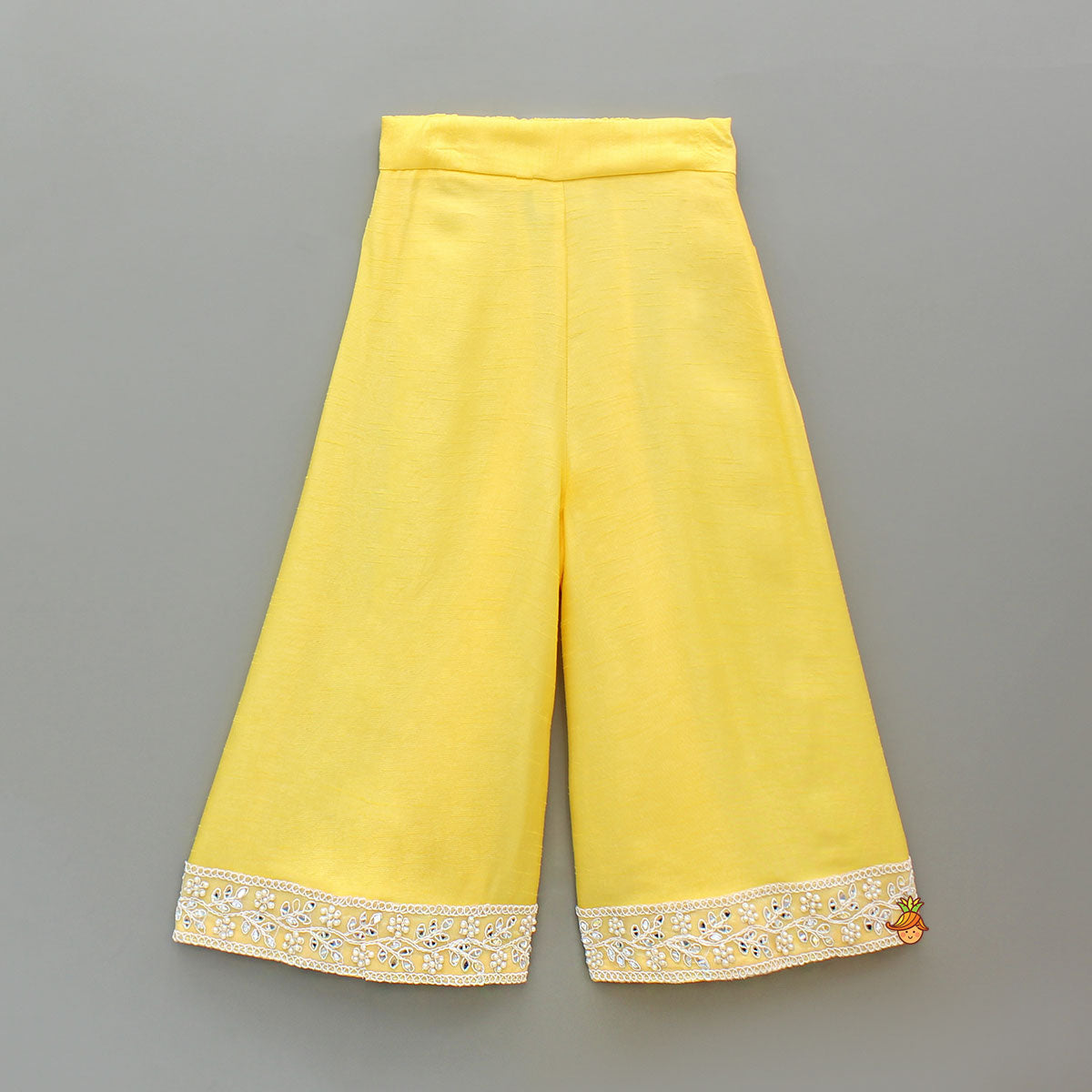 Pre Order: Yellow Embroidered Kurti And Flared Palazzo