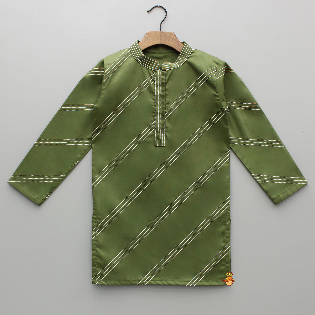 Pre Order: Green Kurta And Printed Jacket With Pyjama