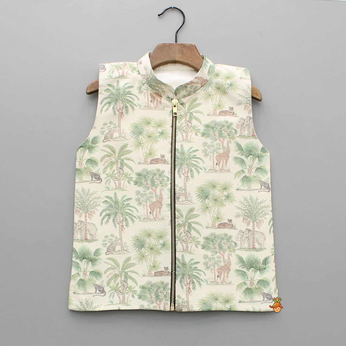 Pre Order: Green Kurta And Printed Jacket With Pyjama