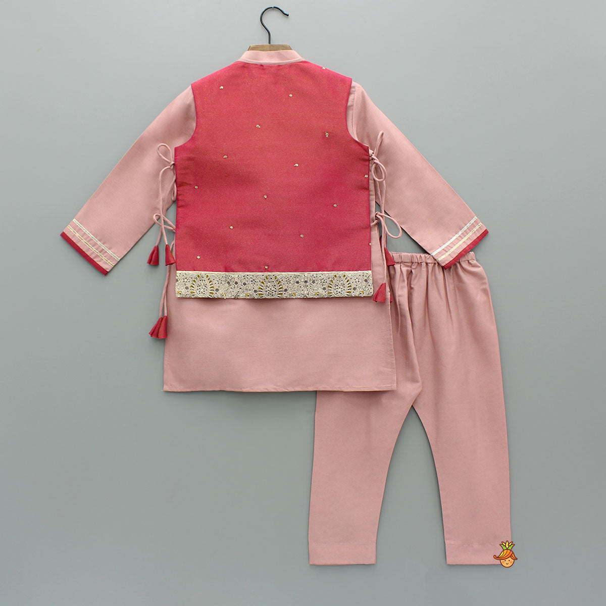 Pre Order: Kurta With Printed Embroidered Jacket And Pyjama