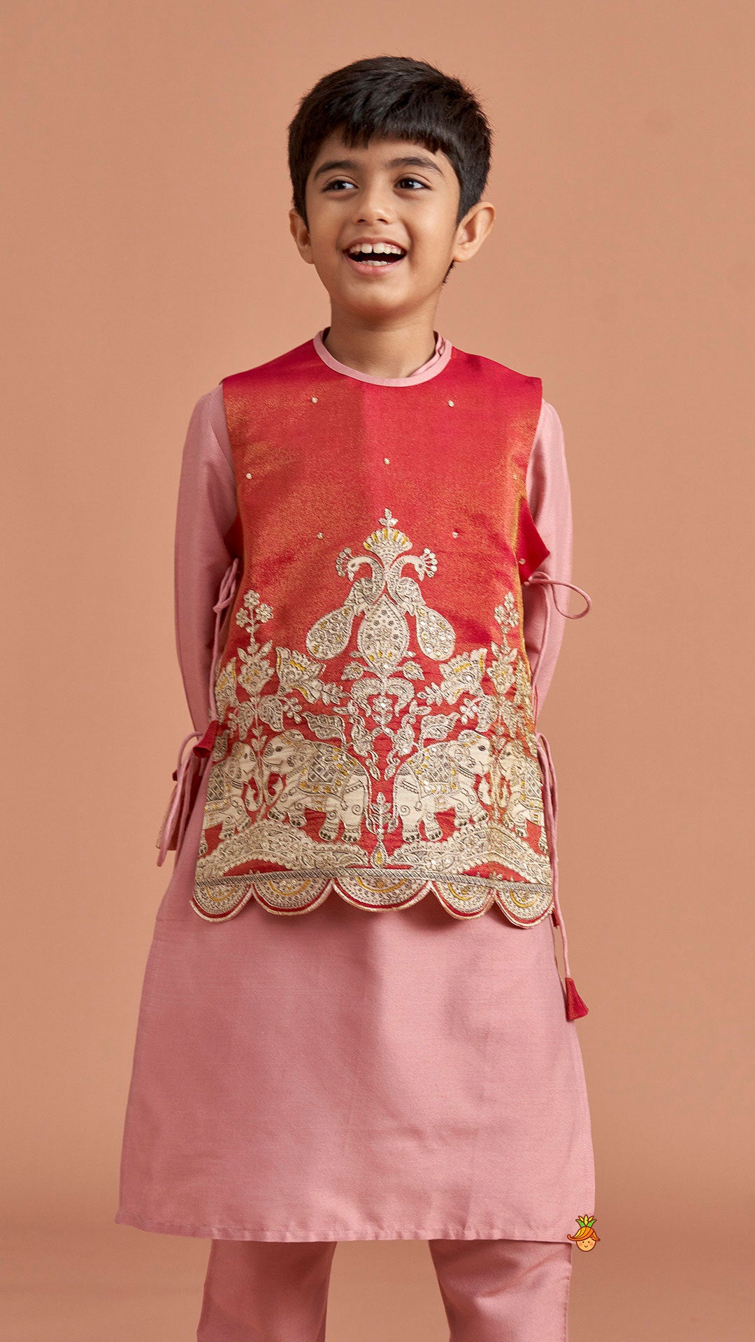 Pre Order: Kurta With Printed Embroidered Jacket And Pyjama